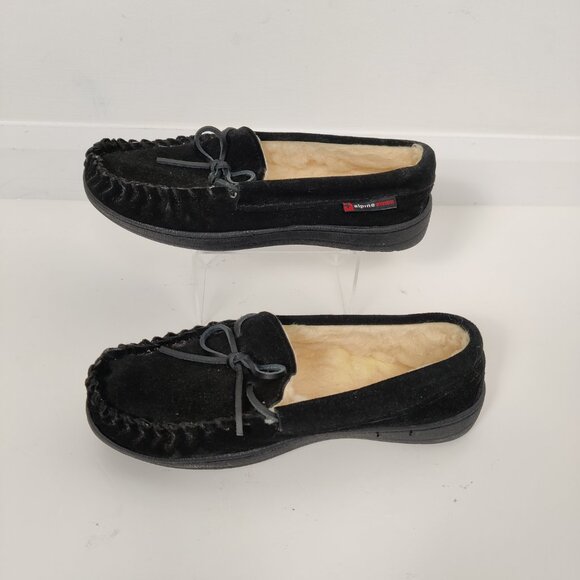 Alpine Swiss Sabine Women's Genuine Suede Shearling Slip On Moccasin Slipper - Picture 2 of 9